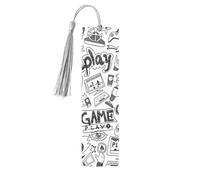 Monochrome Sketch Style Gaming Print 5pcs Wooden Bookmarks with Tassels, Reading Page Markers Book Marks, Gifts for Men Women