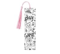 Monochrome Sketch Style Gaming Print 5pcs Wooden Bookmarks with Tassels, Reading Page Markers Book Marks, Gifts for Men Women