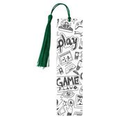 Monochrome Sketch Style Gaming Print 5pcs Wooden Bookmarks with Tassels, Reading Page Markers Book Marks, Gifts for Men Women