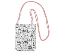Monochrome Sketch Style Gaming Print Crossbody Phone Bag For Women Men, Adjustable Strap Phone Purse, For Travel Shopping