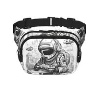 Monochrome Sketch Style Gaming Print Fashion Waist Packs Square Layer Waist Bag Black Belt Bag with Adjustable Strap, Black, One Size