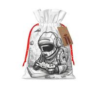 Monochrome Sketch Style Gaming Print Festive Christmas Bag Drawstring Bags Holiday Xmas Seasonal Decor Gift Presents