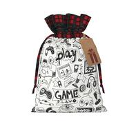 Monochrome Sketch Style Gaming Print Festive Christmas Drawstring Gift Bags For Xmas Decorative Present Wrapping Needs