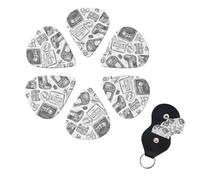 Monochrome Sketch Style Gaming Print Guitar Picks 6 Pack Guitar Plectrums with Pick Holders Bass Picks For Acoustic Guitar Bass Electric Ukulele Includes 0.46mm, 0.71mm, 0.96mm