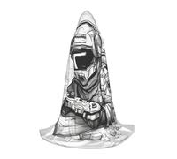 Monochrome Sketch Style Gaming Print Halloween Hooded Cloak Men Women Teens Wizard Robe For Christmas Costume Carnival