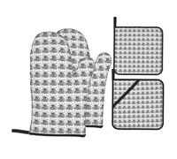 Monochrome Sketch Style Gaming Print Heat-Resistant Waterproof Oven Kitchen Gloves Microwaving Cooking 4-Piece Set