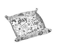 Monochrome Sketch Style Gaming Print Leather Valet Tray For Women,Travel Organizer, Trinket Jewelry Cosmetic Organizer Tray