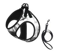 Monochrome Sketch Style Gaming Print Step in Dog Harness and Leash Set,Adjustable Reflective Harness for Small Dogs Cats