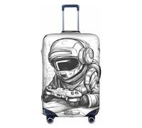 Monochrome Sketch Style Gaming Print Unique Travel Luggage Cover Washable Anti Scratch Suitcase Protector for Vacation, White, XL