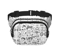 Monochrome Sketch Style Gaming Print Unisex Square Double Layer Waist Bag Crossbody Fanny Pack Travel Workout Accessory, Black, One Size, Black, One Size