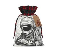 Monochrome Sketch Style Gaming Print Xmas Drawstring Gift Bag Festive Christmas Reusable Wrapping Bags Needs