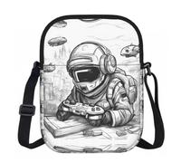 Monochrome Sketch Style Gaming Printed Crossbody Sling Bag Lightweight Zipper Shoulder Pouch For Outdoor Travel Everyday Use