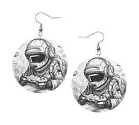 Monochrome Sketch Style Gaming Printed Round Earrings For Women, 1 Pair Lightweight Leather Pierced Earrings Set Trendy Jewelry Gifts For Women Girls