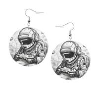 Monochrome Sketch Style Gaming Printed Round Earrings For Women, 1 Pair Lightweight Leather Pierced Earrings Set Trendy Jewelry Gifts For Women Girls