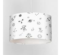 Monochrome Space Lampshade for Kids Bedroom - Black and White Rocket & Planet Design, Children’s Ceiling Light Shade or Table Lamp, 20cm 30cm 40cm Drum