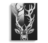 Monochrome Stag No.2 Canvas Print | Gallery Wrapped 30mm Frame Wall Art | 30x20 inches | Ready to Hang | Modern Animals Picture | Living Room Bedroom Lounge Office