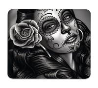 Monochrome Sugar Skull Portrait With Rose Mouse Mat Soft Mousepad Stitched Edge Mouse Pads For Office Laptop Home 25X30Cm