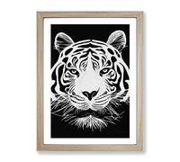 Monochrome Tiger Framed Wall Art Print A2 Oak