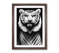 Monochrome Tiger No.2 Framed Print for Living Room Bedroom Home Office Décor, Wall Art Picture Ready to Hang, Walnut A2 Frame (64 x 46 cm)