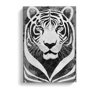 Monochrome Tiger No.4 White, Black, Grey Canvas Print for Living Room Bedroom Home Office Décor, Wall Art Picture Ready to Hang, 30x20 Inch (76x50 cm)