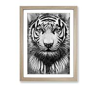 Monochrome Tiger No.5 Framed Print | A4 Oak Framed Wall Art | Ready to Hang | Modern Animal Picture | Living Room Bedroom Lounge Office