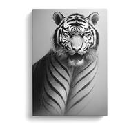 Monochrome Tiger No.6 Canvas Print | Gallery Wrapped 30mm Frame Wall Art | 30x20 inches | Ready to Hang | Modern Animals Picture | Living Room Bedroom Lounge Office