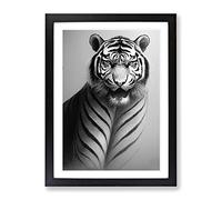 Monochrome Tiger No.6 Framed Print | A4 Black Framed Wall Art | Ready to Hang | Modern Animal Picture | Living Room Bedroom Lounge Office