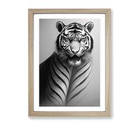 Monochrome Tiger No.6 Framed Print | A4 Oak Framed Wall Art | Ready to Hang | Modern Animal Picture | Living Room Bedroom Lounge Office