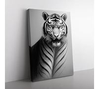 Monochrome Tiger No.6 Grey, Black, Grey Canvas Wall Art Print Ready to Hang, Framed Picture for Living Room Bedroom Home Office Décor, 76x50 cm (30x20 Inch)