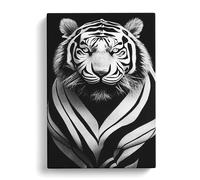 Monochrome Tiger No.7 Black, White, Grey Canvas Print for Living Room Bedroom Home Office Décor, Wall Art Picture Ready to Hang, 30x20 Inch (76x50 cm)