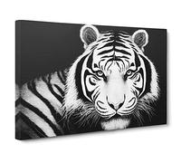 Monochrome Tiger Vol.3 Canvas Print | Gallery Wrapped 30mm Frame Wall Art | 30x20 inches | Ready to Hang | Contemporary Animals Picture | Living Room Bedroom Lounge Office