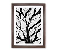 Monochrome Tree Branches Framed Wall Art Print A2 Walnut