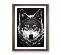 Monochrome Wolf Framed Wall Art Print A2 Walnut