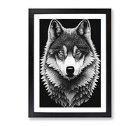 Monochrome Wolf No.3 Framed Print for Living Room Bedroom Home Office Décor, Wall Art Picture Ready to Hang, Black A3 Frame (34 x 46 cm)