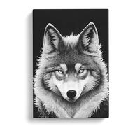 Monochrome Wolf No.4 Canvas Print | Gallery Wrapped 30mm Frame Wall Art | 30x20 inches | Ready to Hang | Modern Animals Picture | Living Room Bedroom Lounge Office