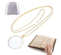 Monocle Eyeglass, 1 Pcs Magnifying Glass Necklace Monocle with Grey Storage Bag, 5x Small Magnifying Glass for Reading Books and Newspapers Watch Repair Carving Sewing Handicrafts (Gold)