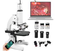 Monocular Optical Microscope - 200000X Super Magnification, 185 Achromatic Objective Lens (4X, 10X, 100X), Can Connected to Phone/Computer, 45° Conditioning Observations,B