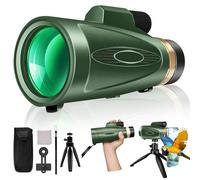 Monocular Telescope 80x100 High Power with Smartphone Adapter Tripod,Larger Vision Monoculars for Adults with BAK4 Prism & FMC Lens, Suitable for Bird Watching Hunting Hiking Camping Wildlife-Green