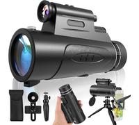 Monocular Telescope with Lights HD Monoculars 80x100 for Adults High Powered Monocular for Hunting with Smartphone Holder & Tripod, Handheld Telescope Suitable for Bird Watching Stargazing-Black