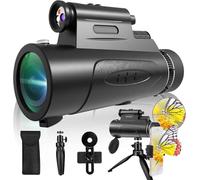 Monocular Telescope with Lights HD Monoculars 80x100 for Adults High Powered Monocular for Hunting with Smartphone Holder & Tripod, Handheld Telescope Suitable for Bird Watching Stargazing-Black