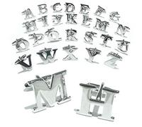 Monogram Alphabet Letters Initials Rhodium Plated Cufflinks in a Gift Box