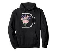 monogram initial letter D pink roses lavender purple flowers Pullover Hoodie