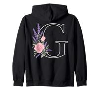 monogram initial letter G pink roses lavender purple flowers Zip Hoodie