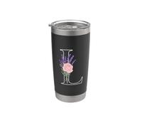 Monogram Initial Letter L Pink Flower Lavender Purple sprigs Stainless Steel Insulated Tumbler