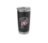Monogram Initial Letter P Pink Roses Lavender Purple Flowers Stainless Steel Insulated Tumbler