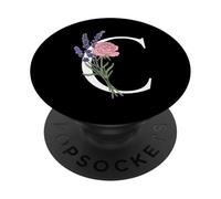 monogram initial white letter C purple flowers rose graphic PopSockets Adhesive PopGrip