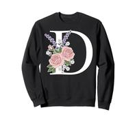 monogram initial white letter D pink roses purple flowers Sweatshirt