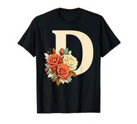 Monogram Initials Floral Letter D Roses Vintage Flowers T-Shirt