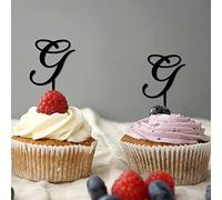 Monogram Letter G Cupcake Toppers Initial Single Letter Name Wreath Floral Funny For Wedding Engagement Decorations Reusable Customize Your Own Cupcake Toppers Birthday Gifts Acrylic Black 24PCS