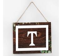 Monogram Letter T Wooden Sign Family Wall Art Decor Personalized English Alphabet Monogrammed Signs Painted Wooden Plaque Sign for Shelf Table Front Door 10x12 Inch
